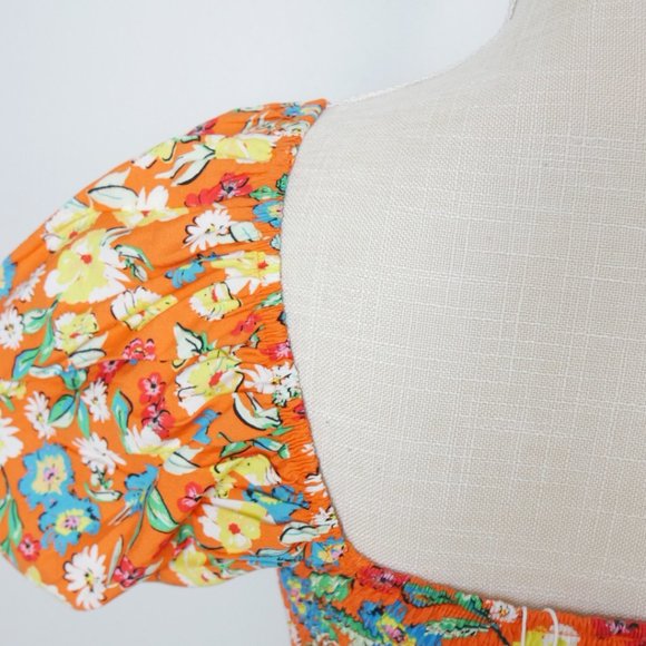 NWT Zara Orange Floral Crop Top Short Bubble Puff Sleeve Large - Picture 14 of 14